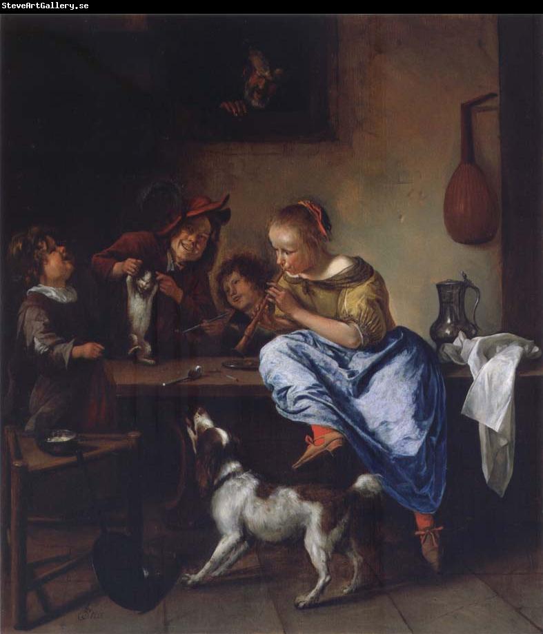 Jan Steen Children teaching a cat to dance